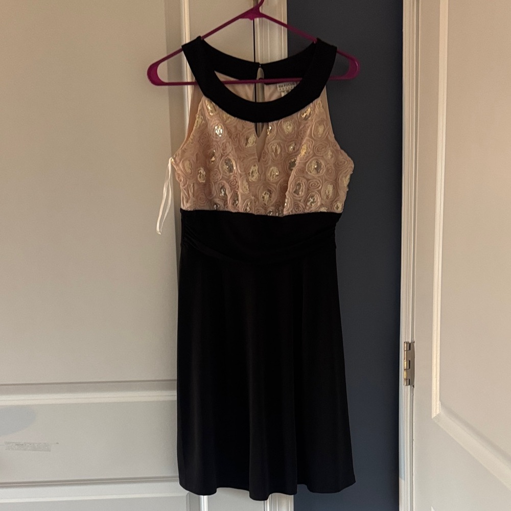 Enfocus Studio Black and Champagne Sleeveless Midi Dress